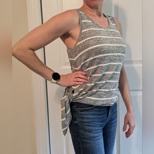 NWT | Market & Spruce | Vreelan Side Knot Knit Top | Grey & White | S